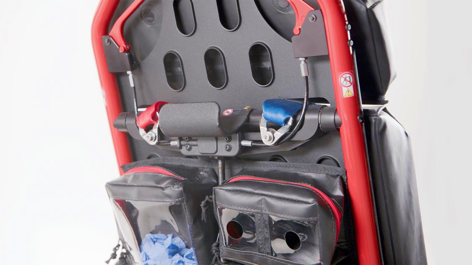Close-up of the Ferno Power X2 backrest-mounted equipment hook