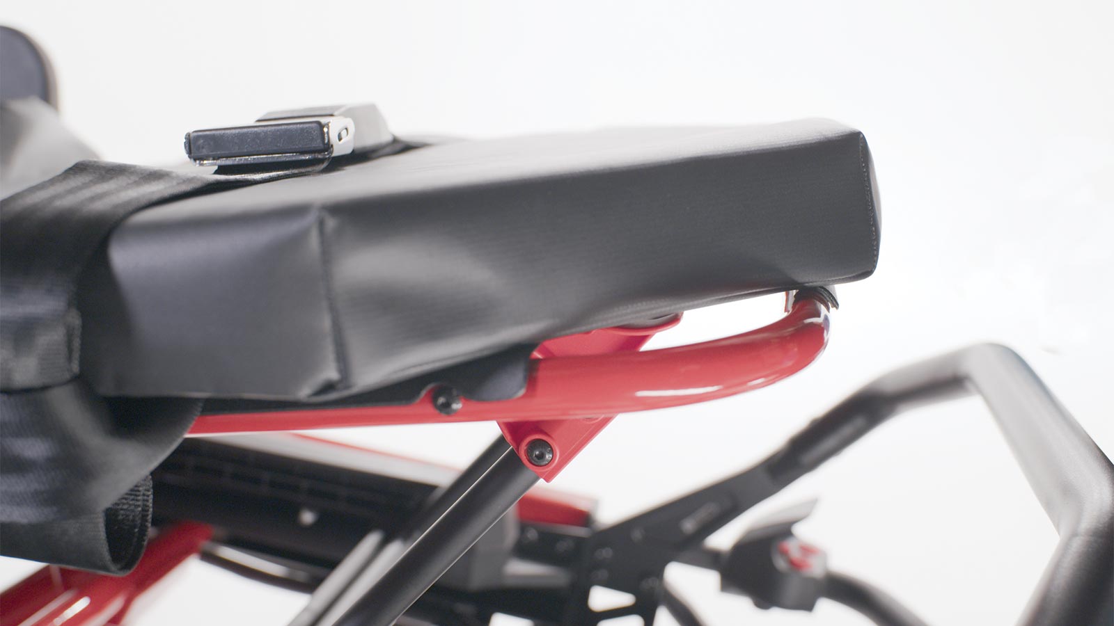 Close-up of the Ferno Power X2 shock frame raised