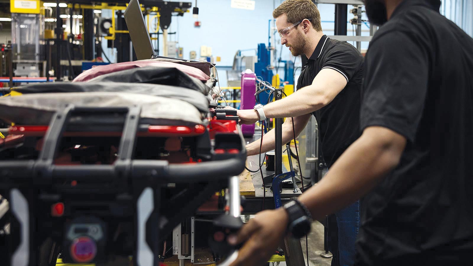 Close-up of two Ferno engineers performing tests on the Ferno Power X2